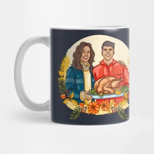 People Celebrating thanksgiving Hand Drawn Mug